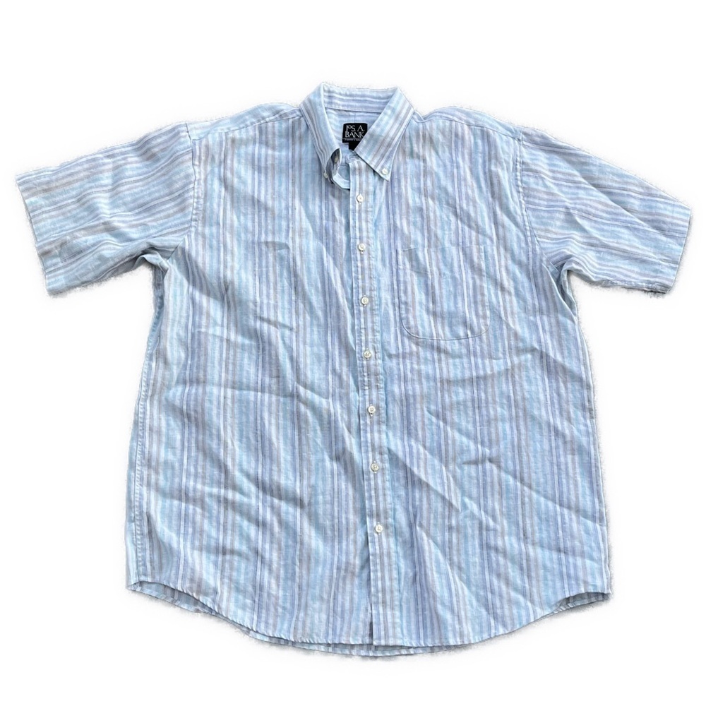 Jos. A. Bank 100% Linen Pastel Spring Striped Short Sleeve Button Up Shirt XL